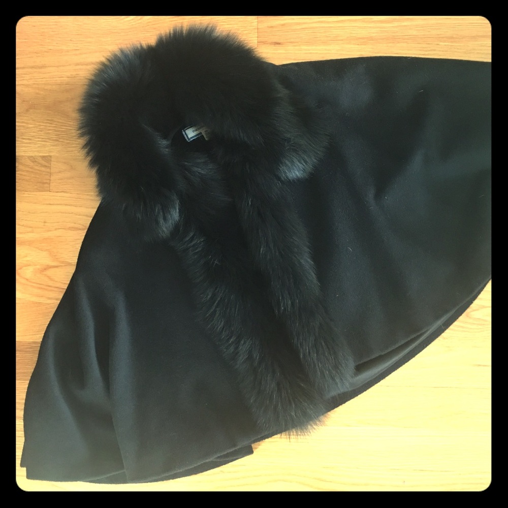 Wool and genuine fox fur cape coat