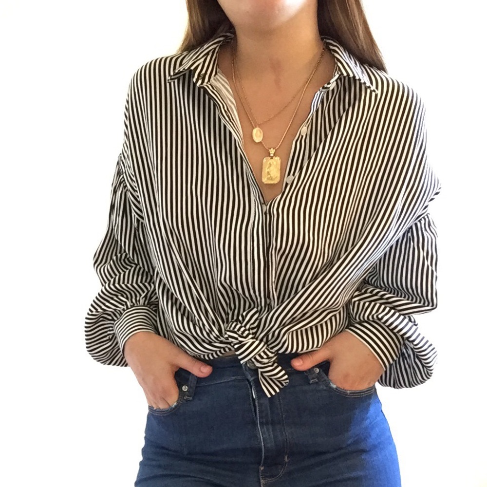 Pull&Bear Striped Button Down Blouse