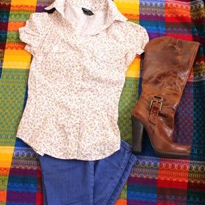 Rue 21 Collared Floral Print Blouse [JUNIORS: S]