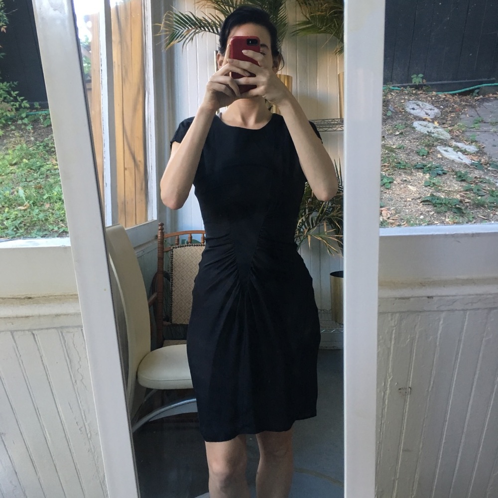 Black silk dress made w vintage lace size 0