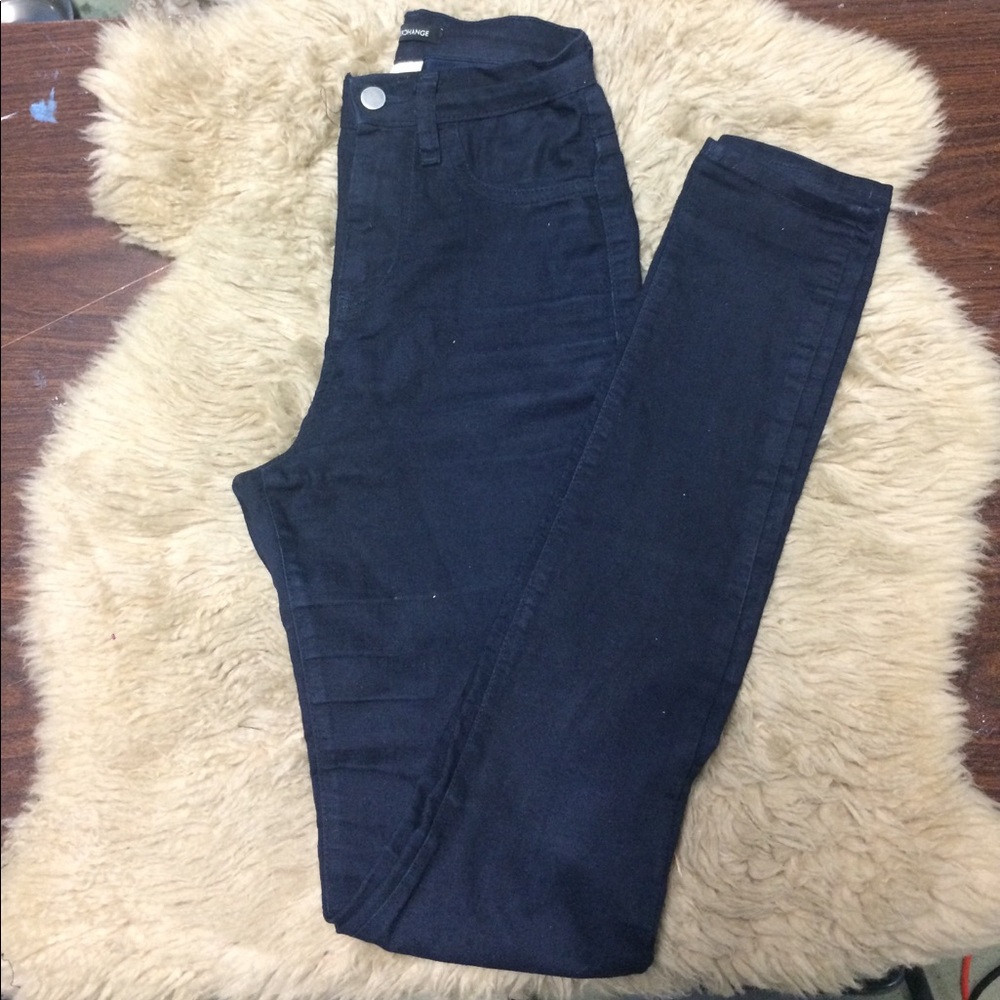 Navy high waisted, skinny jeans