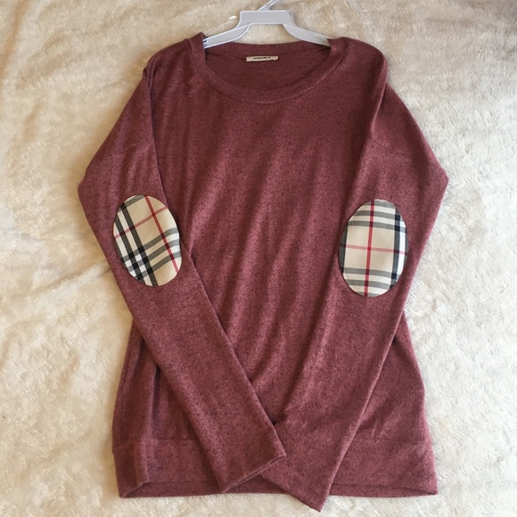 Last one! Plaid Elbow Patch Brushed Knit Top - Picture 3 of 4