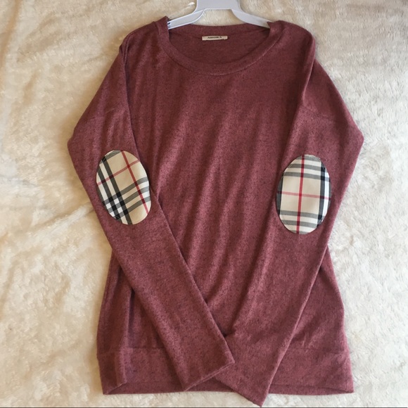 Last one! Plaid Elbow Patch Brushed Knit Top - Picture 4 of 4