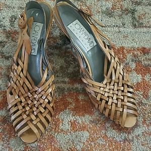 Woven leather heels