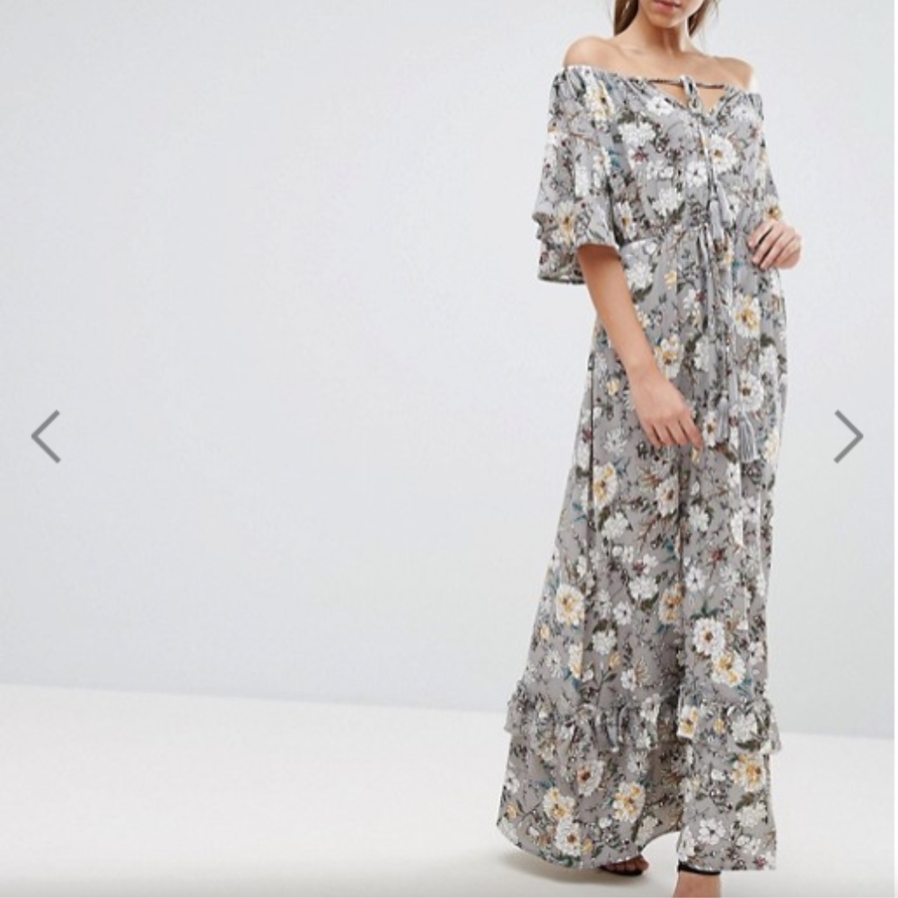 Off The Shoulder Floral Ruffle Maxi Dress