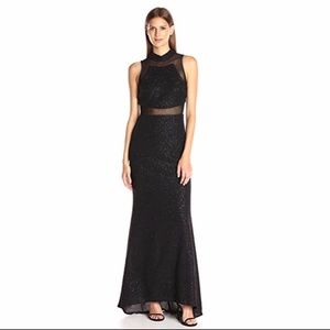 Betsy & Adam Black Floor Length Gown with Mesh