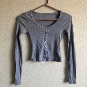 America’s Apparel Fitted Grey Cropped Long Sleeve