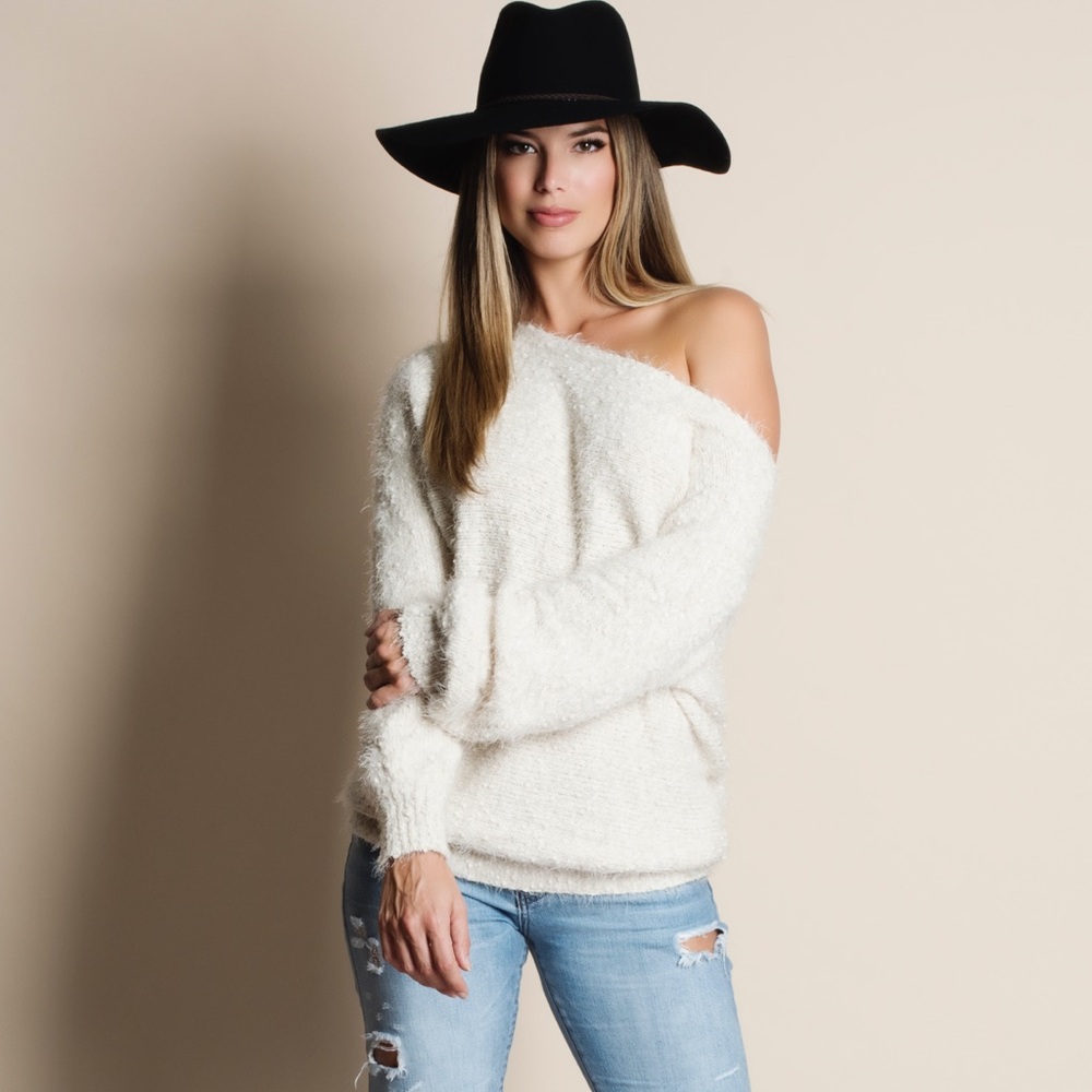 Soft Fuzzy Off Shoulder Sweater