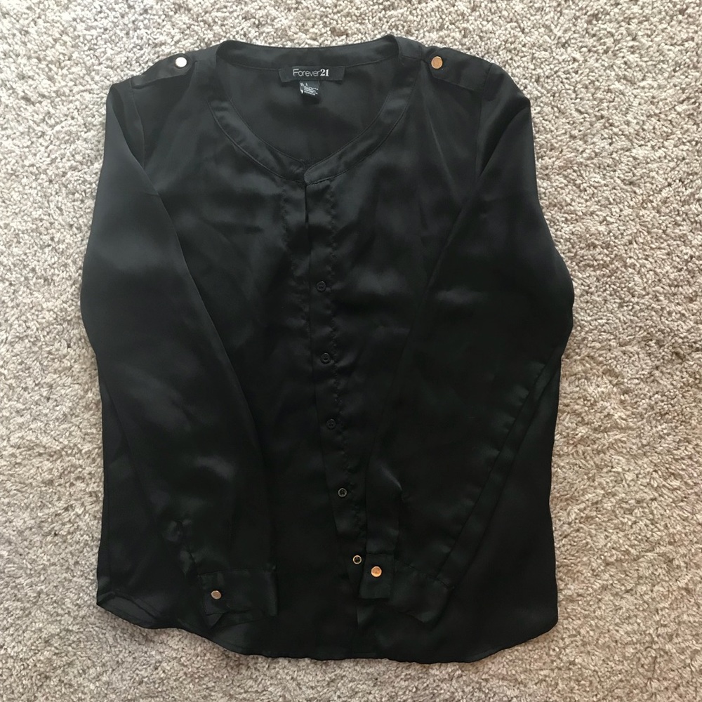 Black silky button down top