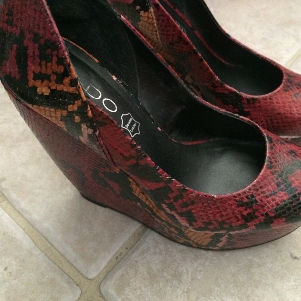 Aldo Red Snake Print Wedges