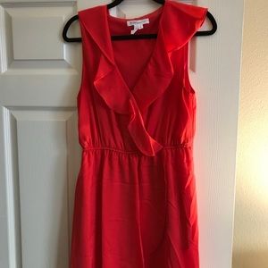 BCBGeneration Dark Coral V-Neck Ruffle Dress