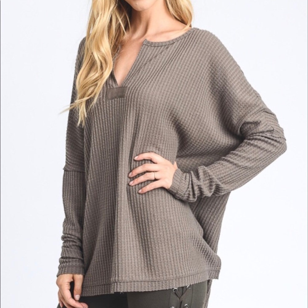 Last 1! Mocha Thermal Waffle Tunic - Picture 2 of 5