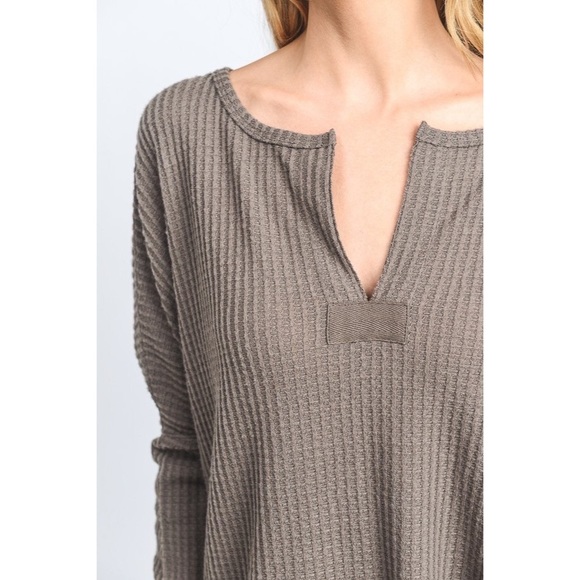 Last 1! Mocha Thermal Waffle Tunic - Picture 3 of 5