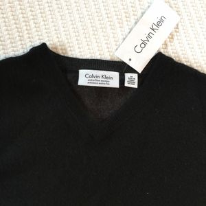 Calvin Klein Black Extra Fine Merino Wool V Neck
