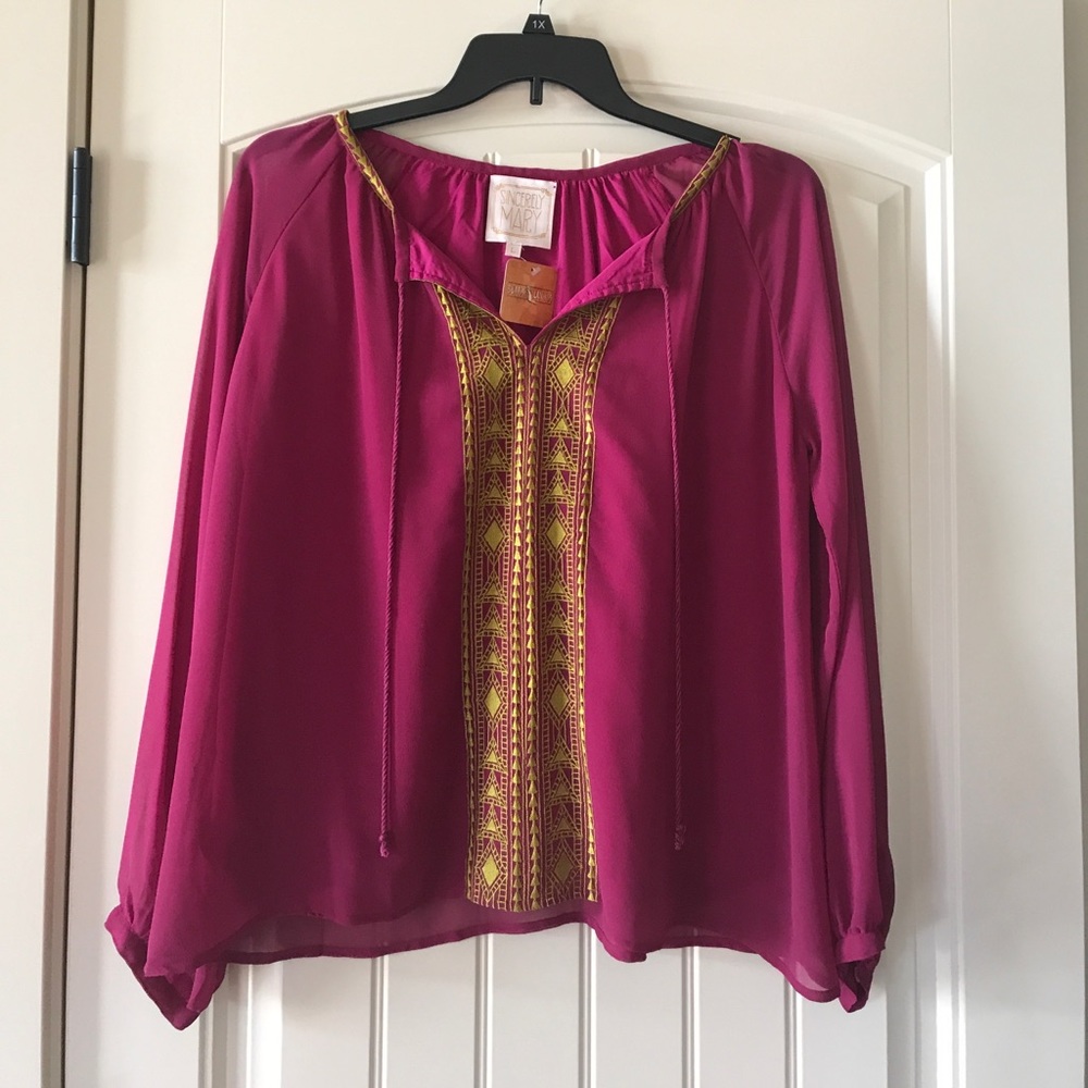 Beautiful Peasant blouse with gold embroidery