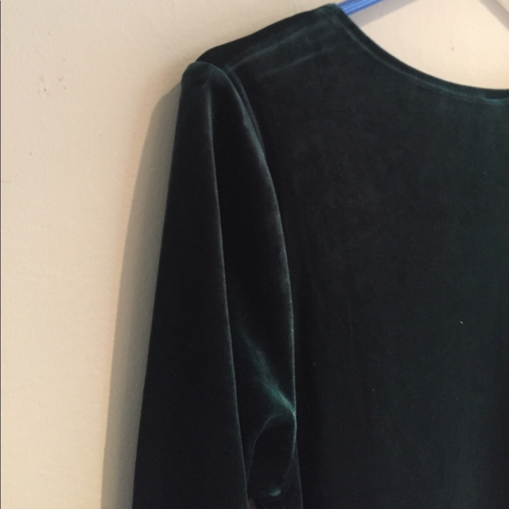 LAST 1: Hunter Green Velvet Tie Waist Dress - Picture 6 of 6
