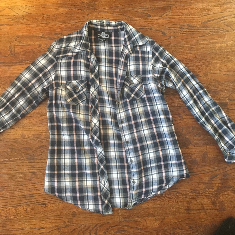 Plaid button up blue and pink