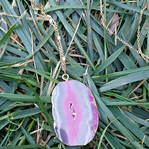 Geode Agate Slice Genuine Stone Necklaces ONE LEFT - Picture 2 of 4