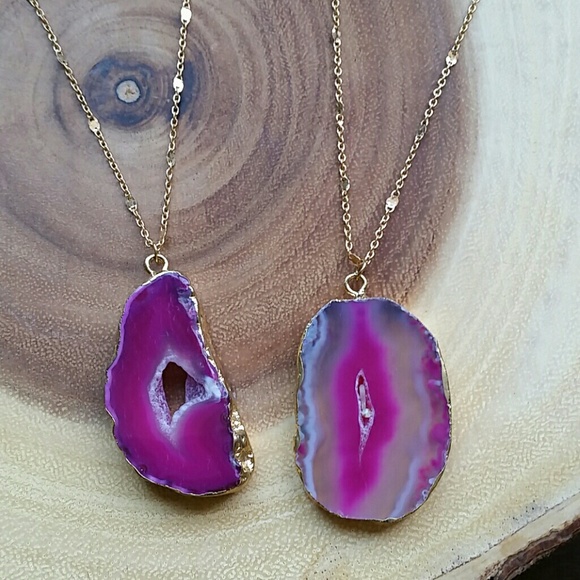 Geode Agate Slice Genuine Stone Necklaces ONE LEFT - Picture 3 of 4