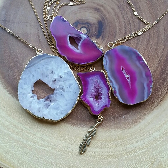 Geode Agate Slice Genuine Stone Necklaces ONE LEFT - Picture 4 of 4