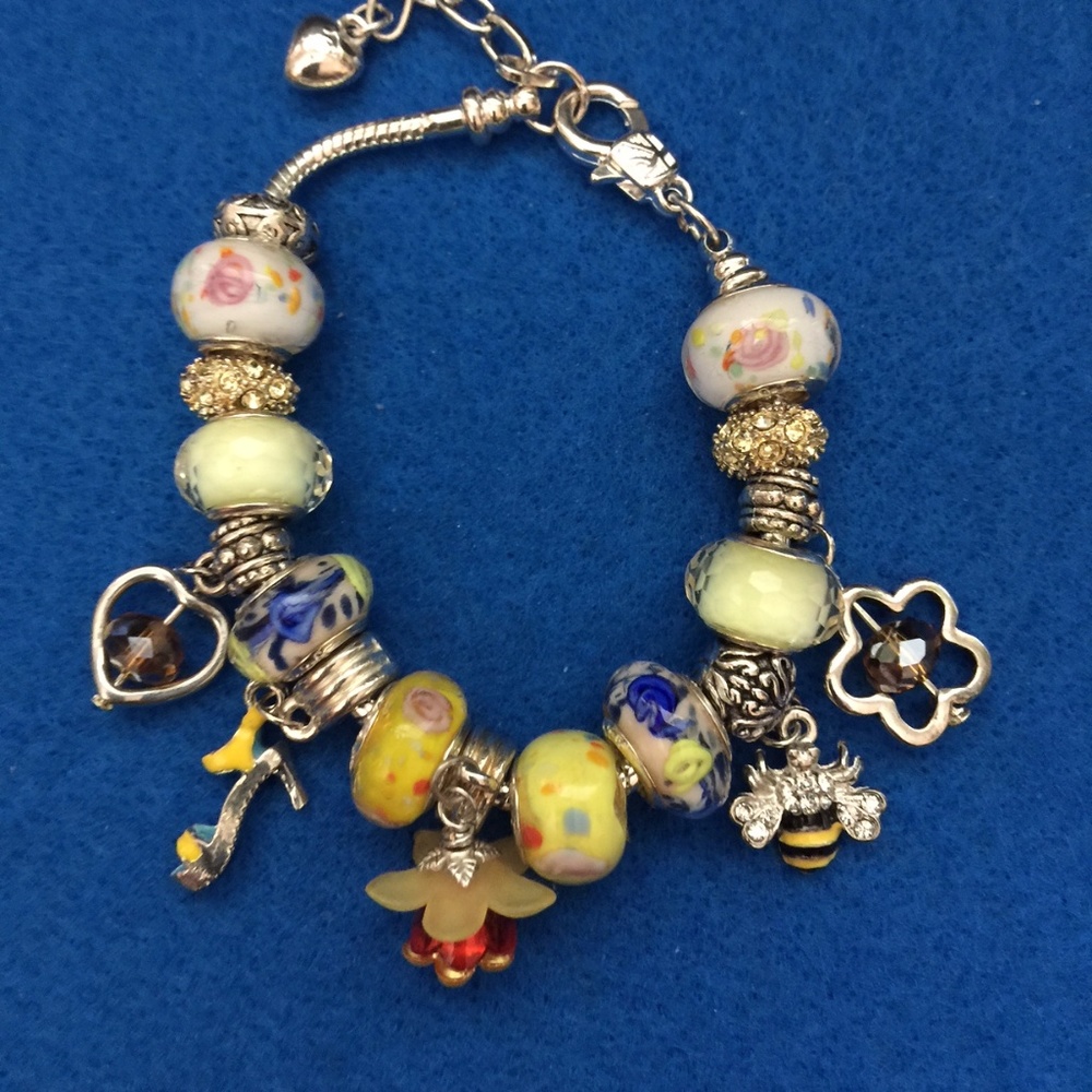 Pandora Style Bracelet with Dangles & Beads