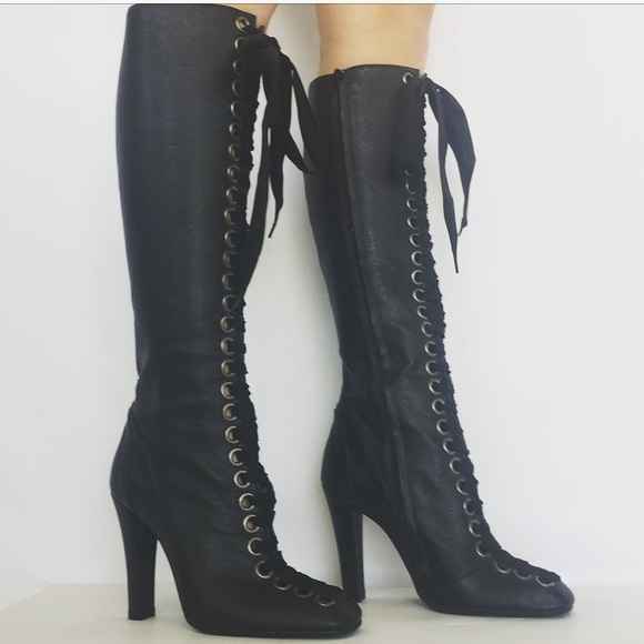 Stella McCartney Vegan Leather Lace-Up Knee Boots - Picture 2 of 8