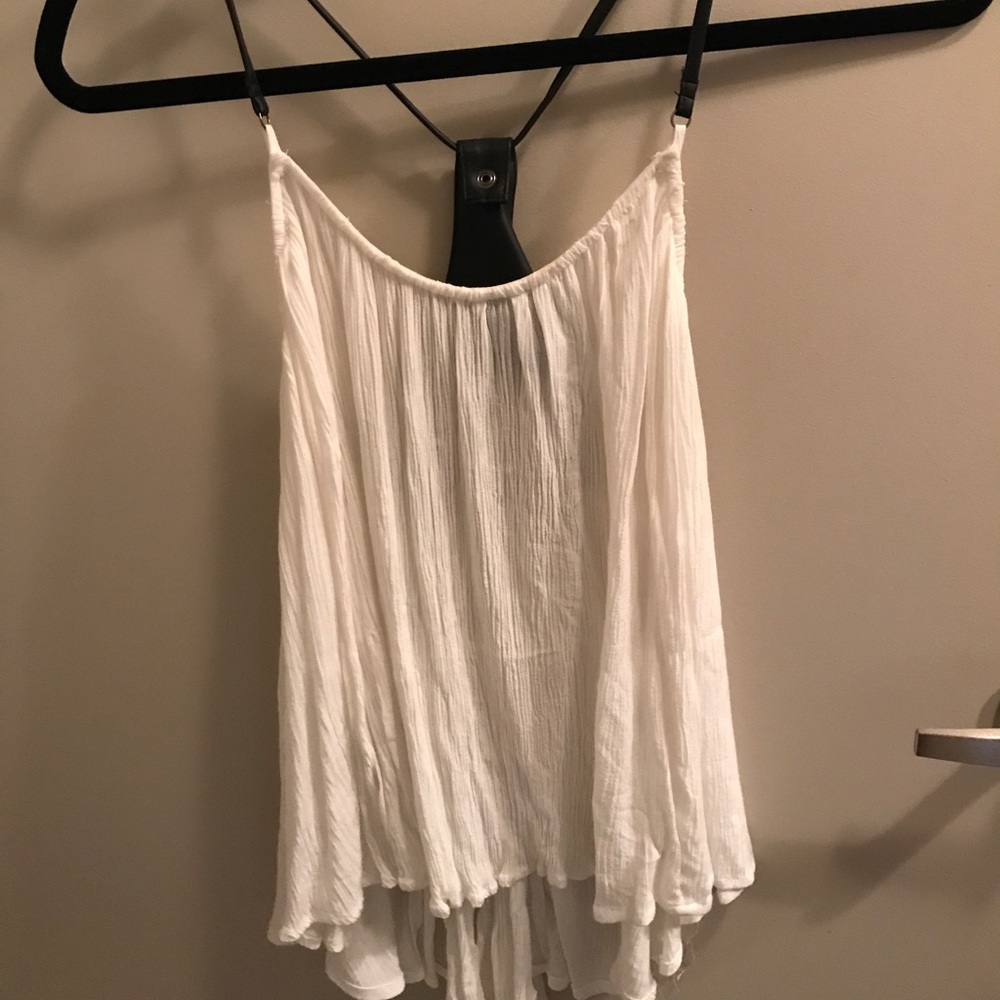 Free People White Tank with Leather Back