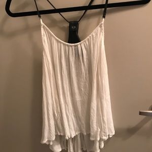 Free People White Tank with Leather Back