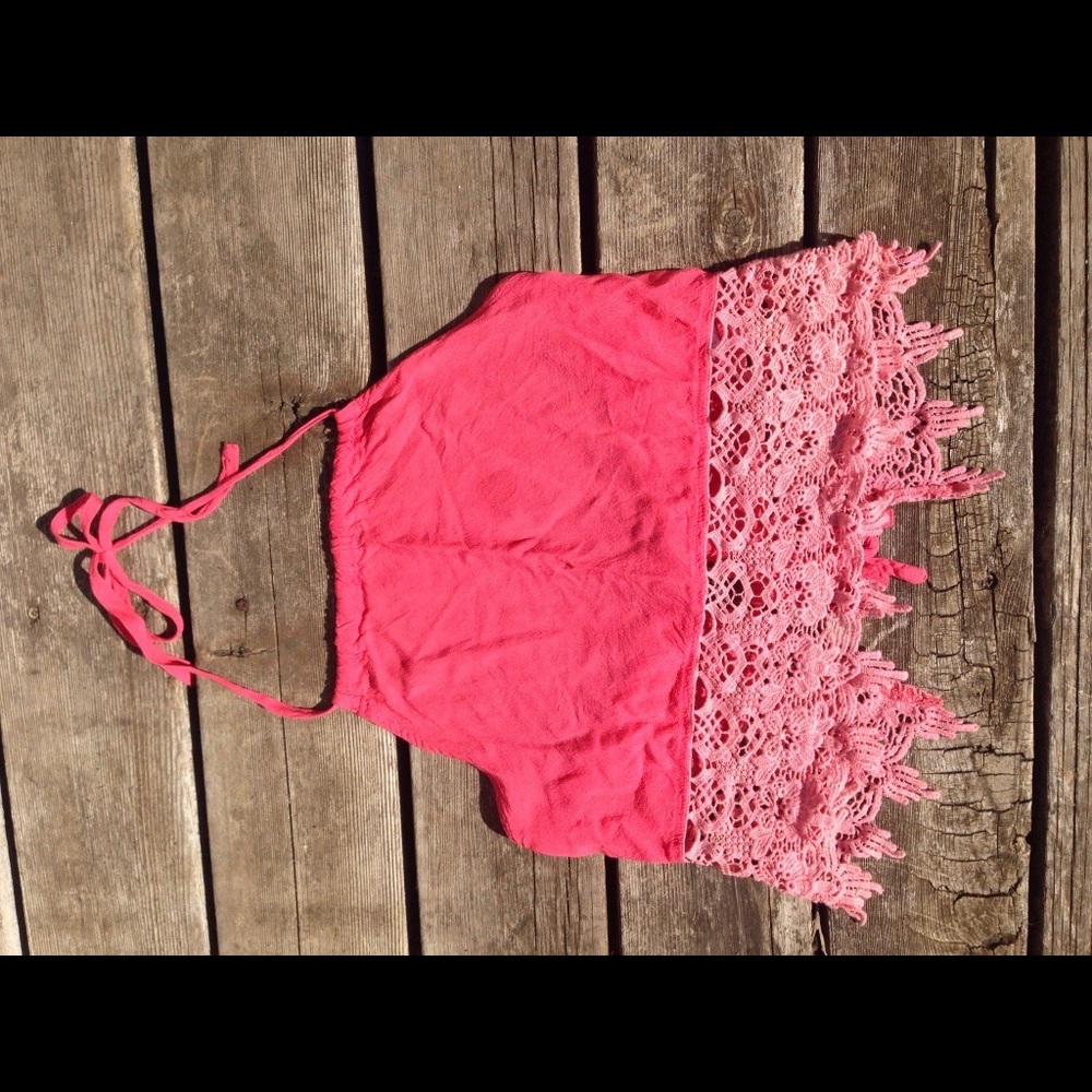 Women's pink lace halter top
