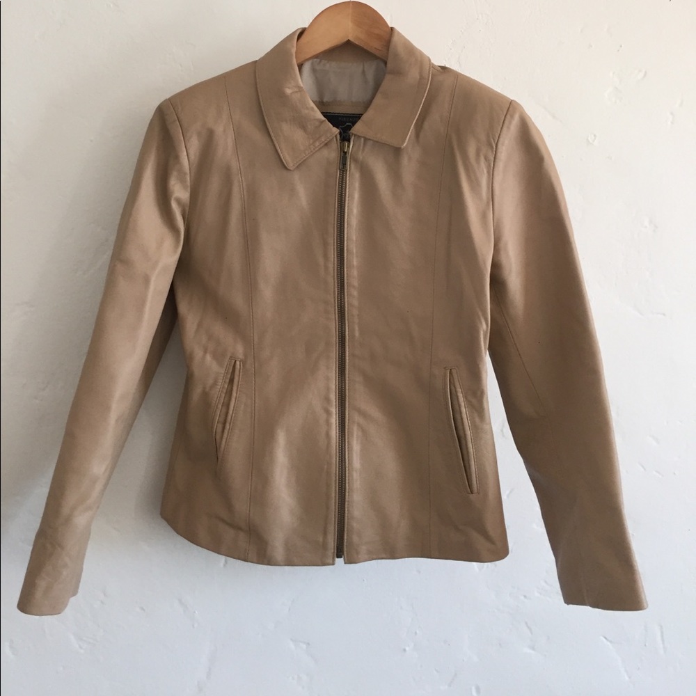 Tan tailored leather jacket from Florence Italy