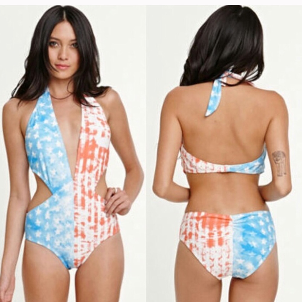 Red white and blue Kendall and Kylie monokini