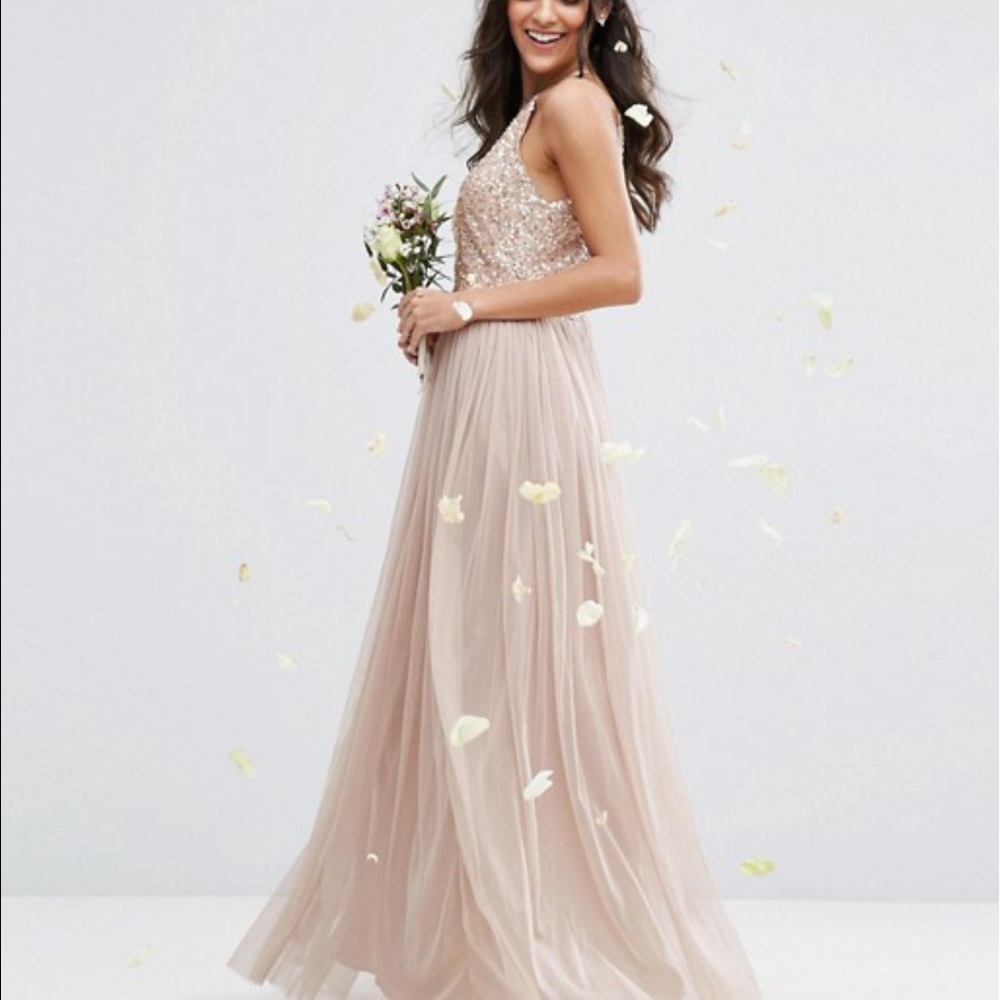 ASOS blush sequin bridesmaid dress