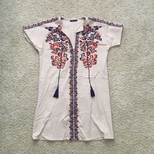 Canvas dress with blue and orange floral print