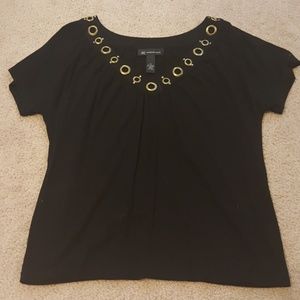 INC black blouse with gold embellishments