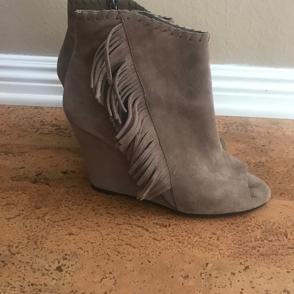 Boho peep toe fringe booties