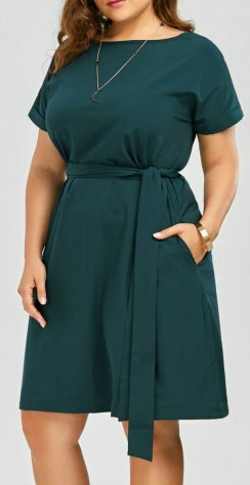 Belted Knee Length A Line Dress With Pockets 22