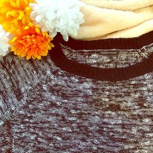 EILEEN FISHER B&W Marled Linen Blend Sweater Sz L