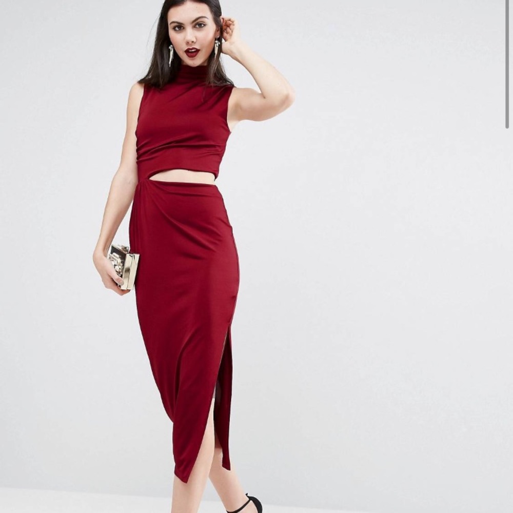 Red peek-a-boo CUT OUT dress ❤️ midi length maroon