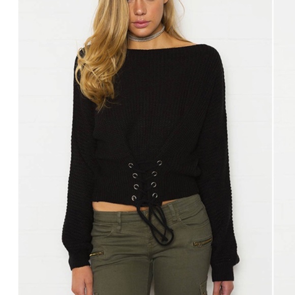 🎉HP🎉 Off the shoulder lace up sweater - Picture 2 of 2