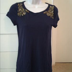 Ann Taylor loft navy sequin shirt