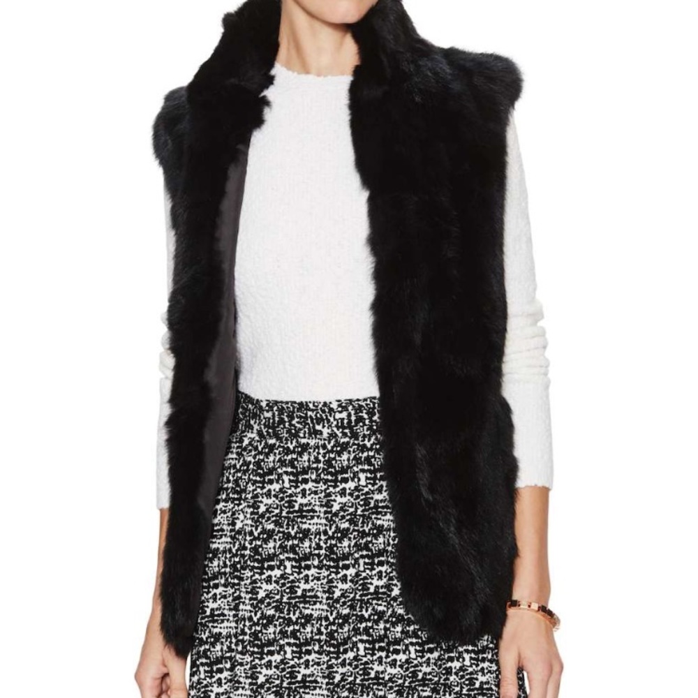 Adrienne Landau, black rabbit fur vest