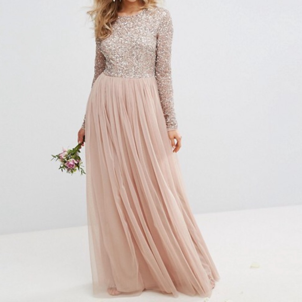 ASOS blush / mauve sequin bridesmaid dress