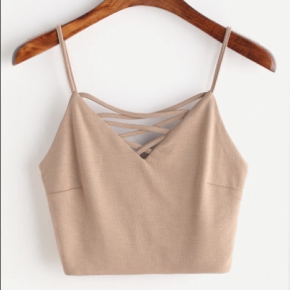 Criss Cross V Neck Zipper Back Cami Top