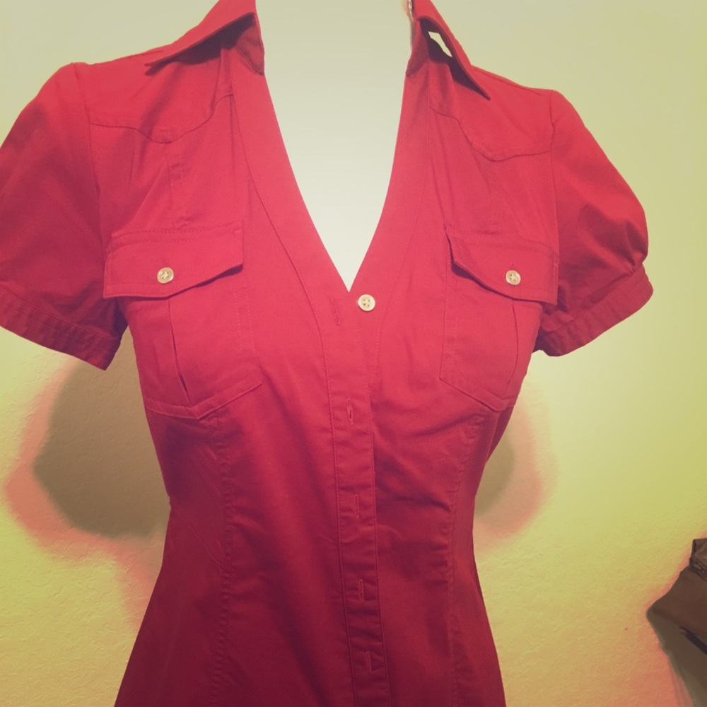 Express Maroon Button Down Top