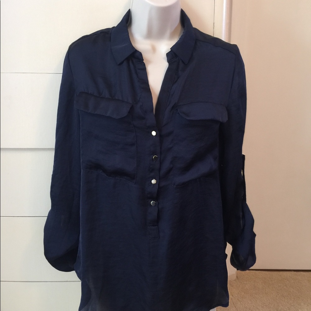Philosophy navy satin blend top