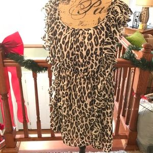 Above the knee animal print ruffle dress