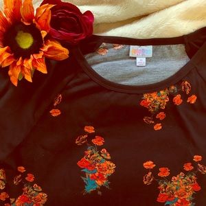 LuLaRoe Julia Raglan Black Floral Dress Sz M