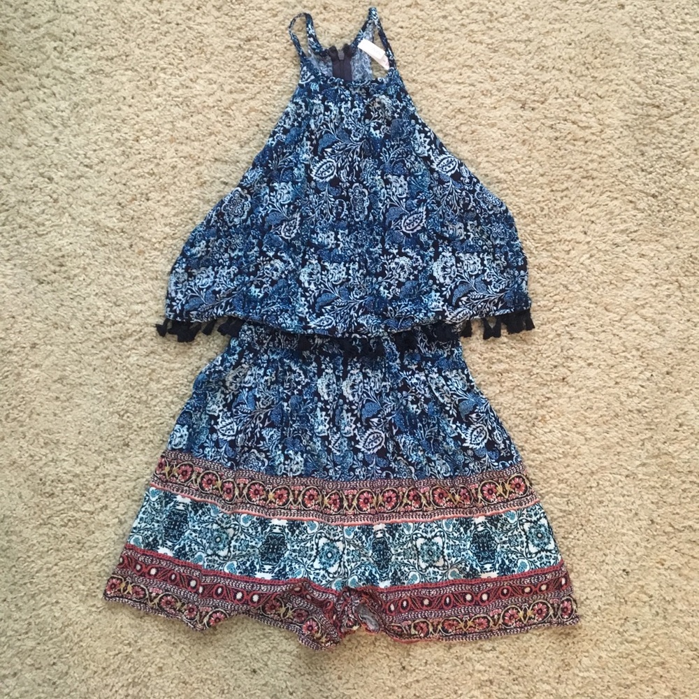 Blue tassel romper