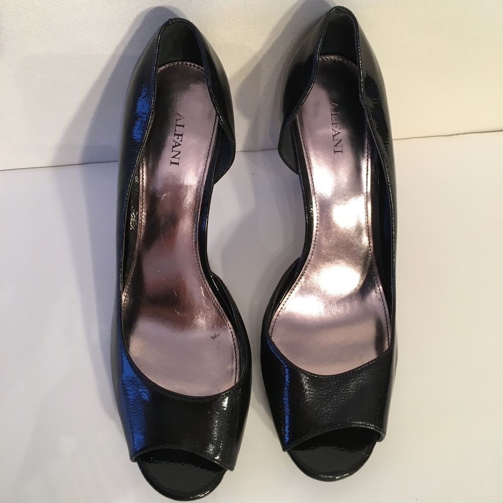 Alfani Open Toe Leather Black Heels Size 10