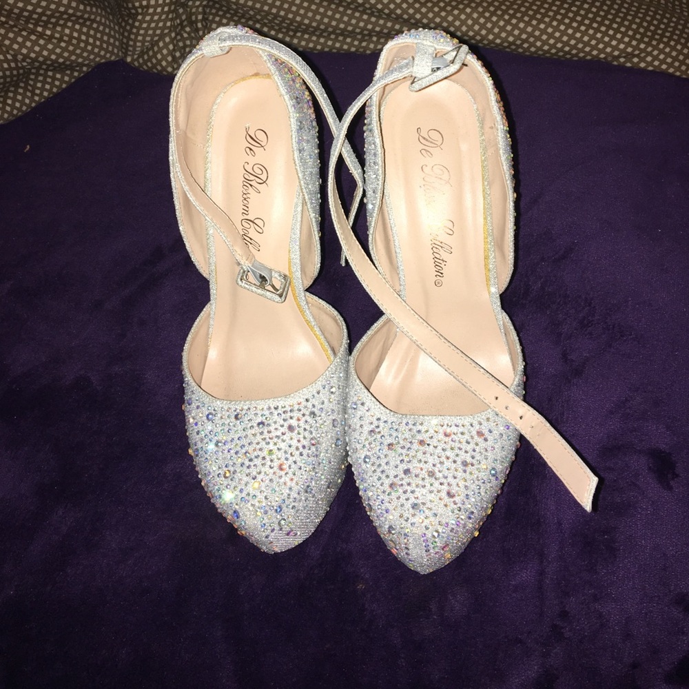 Silver Diamond Incrusted Strapped Heels